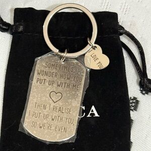 Engraved Silver Dog Tag Keychain with additional charm! New in packaging!